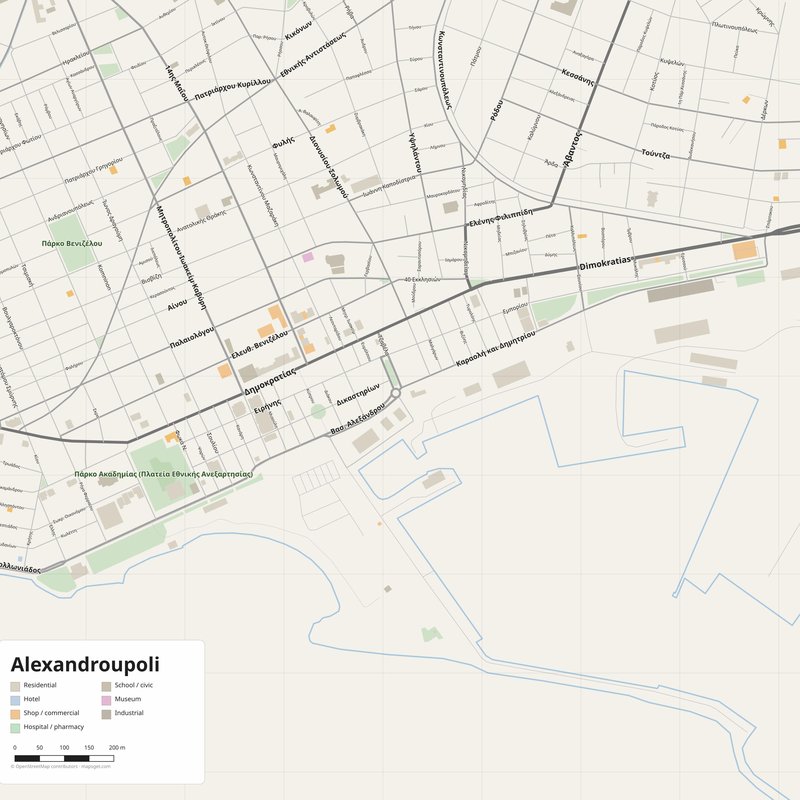 Alexandroupoli Map PDF — Printable Street Map Poster with House Numbers
