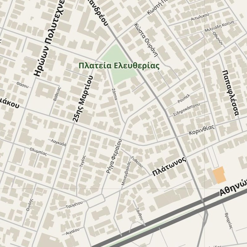 Asprópyrgos street map with house numbers — printable address map PDF, Greece