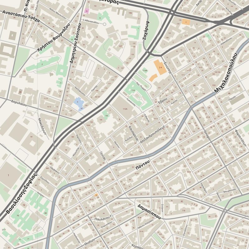 Zográfos street map with house numbers — printable address map PDF, Greece