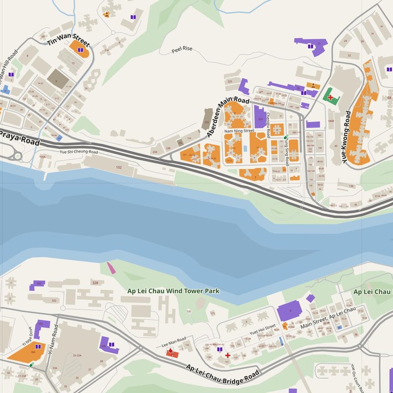 Aberdeen map with house numbers, hospitals, police and fire stations — printable PDF, Hong Kong SAR China