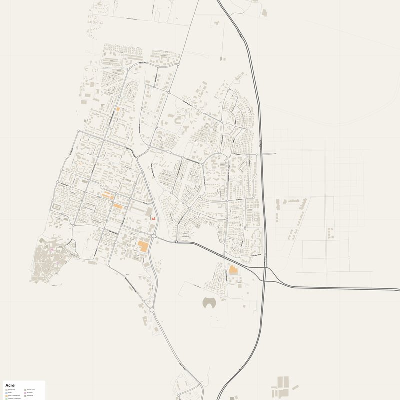 Printable street map poster of Acre, Israel