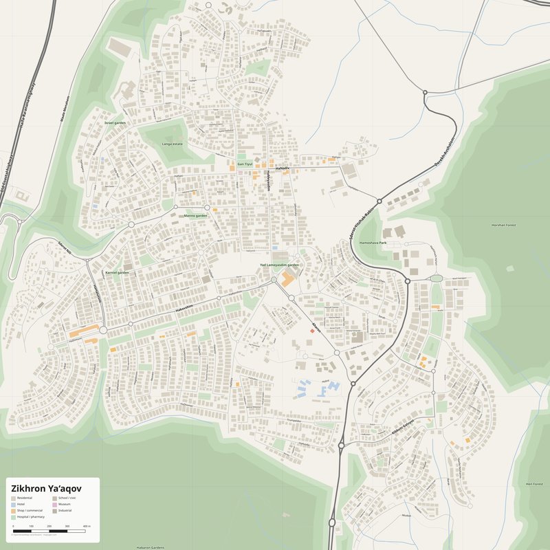 Zikhron Ya‘aqov Map PDF — Printable Street Map Poster with House Numbers