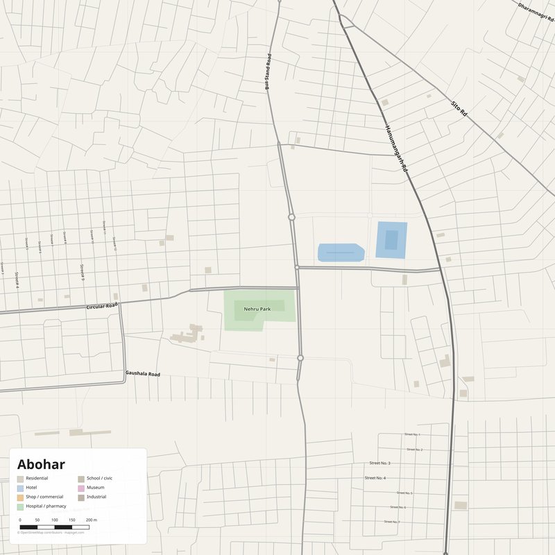 Abohar Map PDF — Printable Street Map Poster with House Numbers
