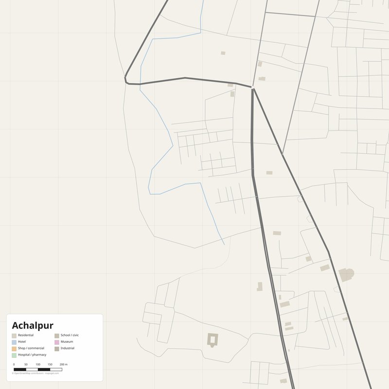 Achalpur Map PDF — Printable Street Map Poster with House Numbers