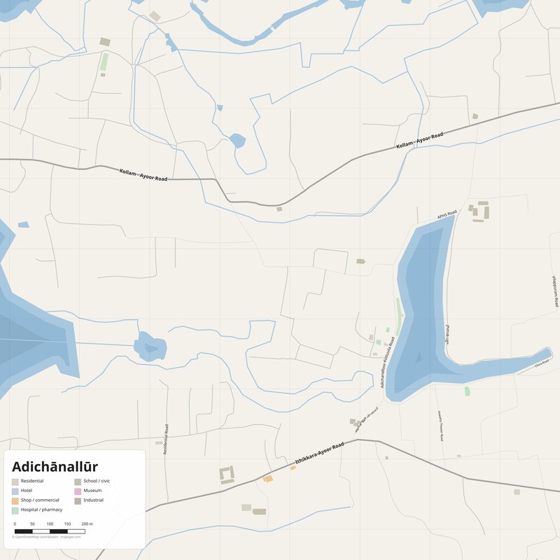 Adichānallūr Map PDF — Printable Street Map Poster with House Numbers