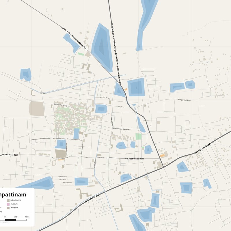 Adirampattinam Map PDF — Printable Street Map Poster with House Numbers
