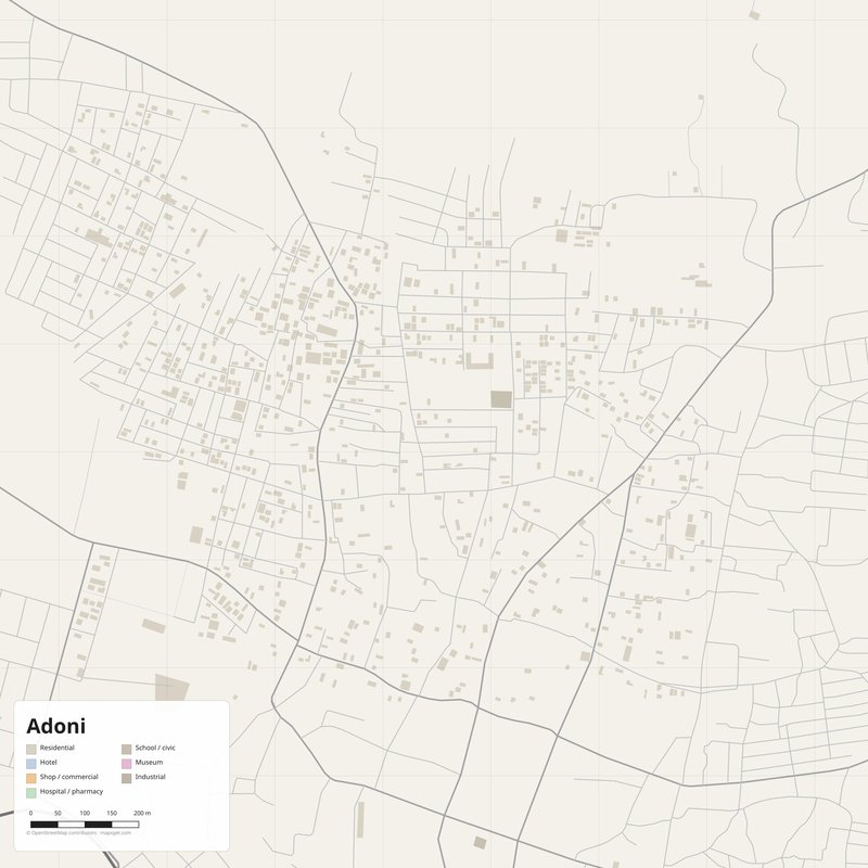 Adoni Map PDF — Printable Street Map Poster with House Numbers