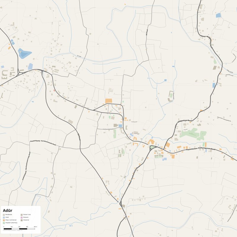 Adūr Map PDF — Printable Street Map Poster with House Numbers