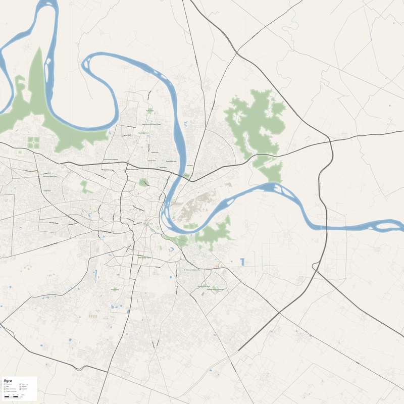 Agra Map PDF — Printable Street Map Poster with House Numbers