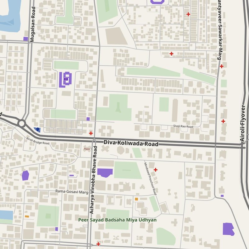 Airoli map with house numbers, hospitals, police and fire stations — printable PDF, India