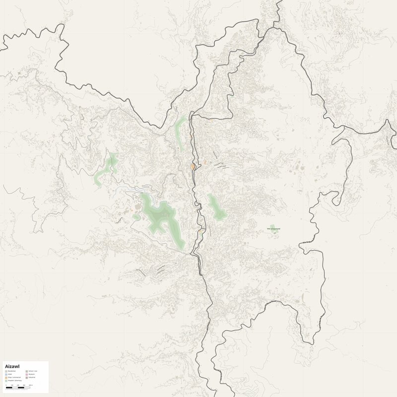 Aizawl Map PDF — Printable Street Map Poster with House Numbers