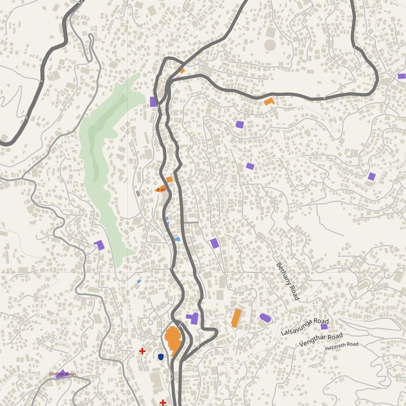 Aizawl map with house numbers, hospitals, police and fire stations — printable PDF, India