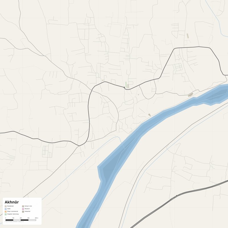 Akhnūr Map PDF — Printable Street Map Poster with House Numbers