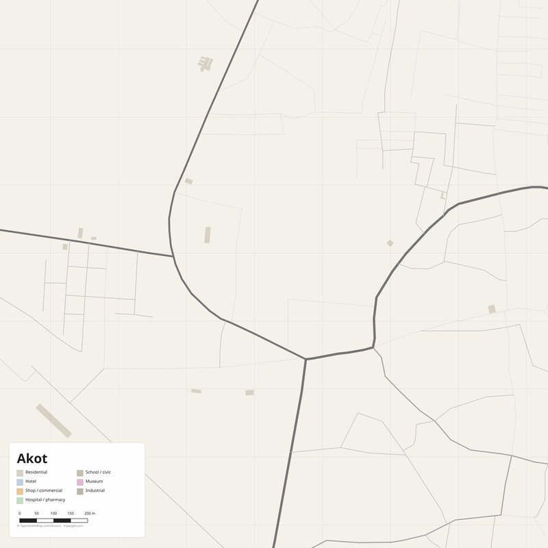 Akot Map PDF — Printable Street Map Poster with House Numbers