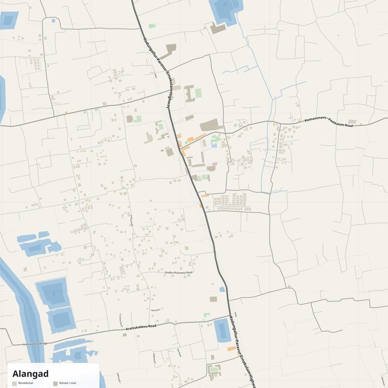 Alangad Map PDF — Printable Street Map Poster with House Numbers