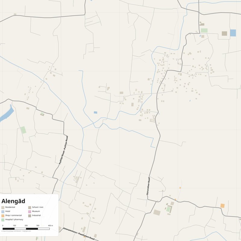 Alengād Map PDF — Printable Street Map Poster with House Numbers