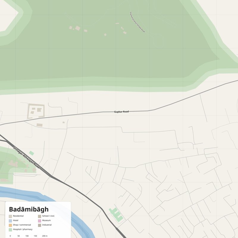 Badāmibāgh Map PDF — Printable Street Map Poster with House Numbers
