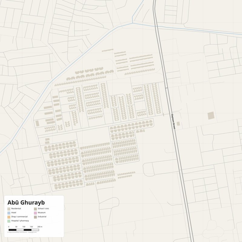Abū Ghurayb Map PDF — Printable Street Map Poster with House Numbers