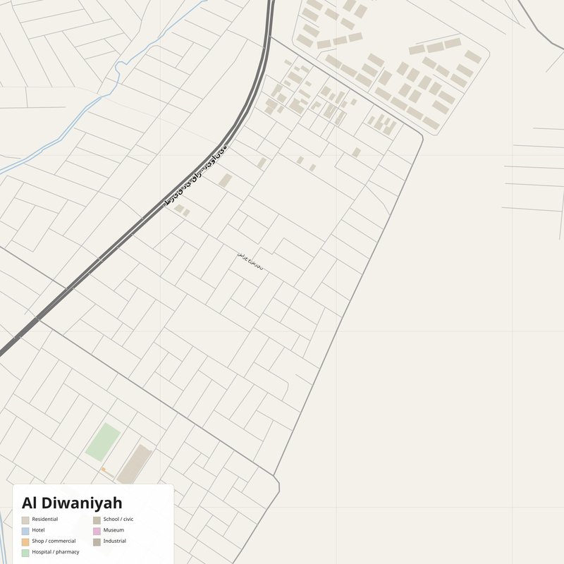 Al Diwaniyah Map PDF — Printable Street Map Poster with House Numbers