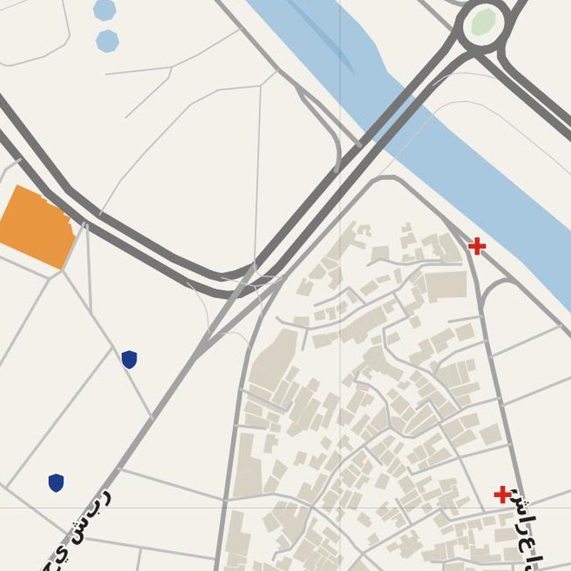 Al Hillah map with house numbers, hospitals, police and fire stations — printable PDF, Iraq