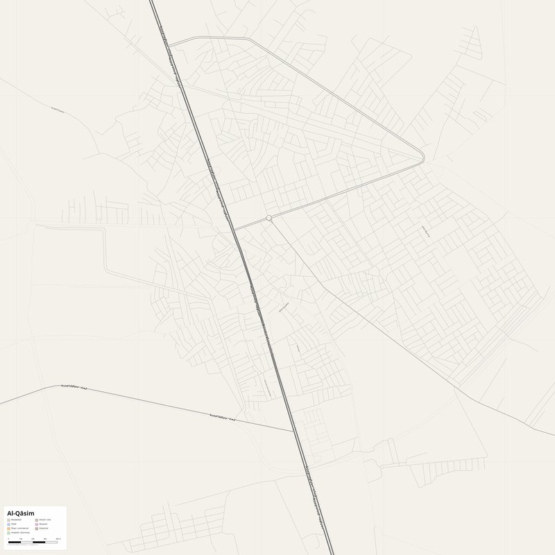 Al-Qāsim Map PDF — Printable Street Map Poster with House Numbers