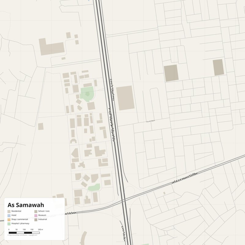 As Samawah Map PDF — Printable Street Map Poster with House Numbers