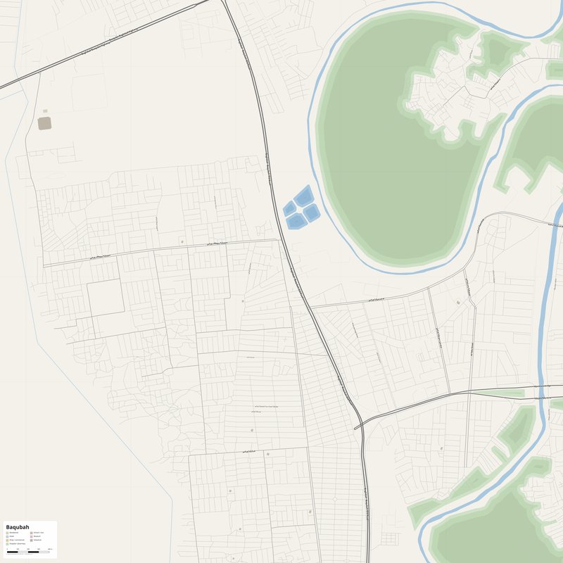 Baqubah Map PDF — Printable Street Map Poster with House Numbers