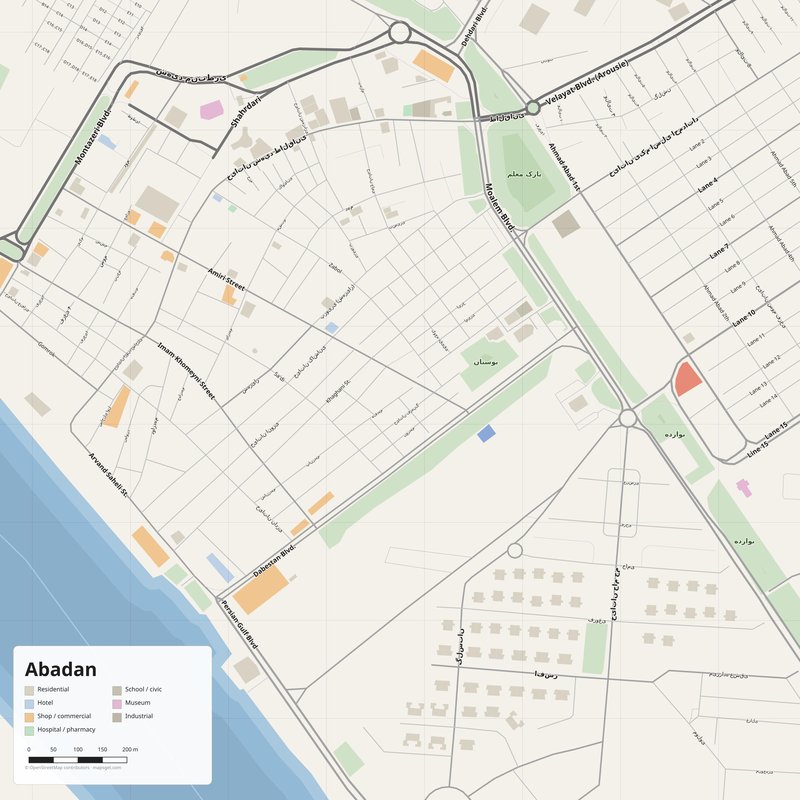 Abadan Map PDF — Printable Street Map Poster with House Numbers