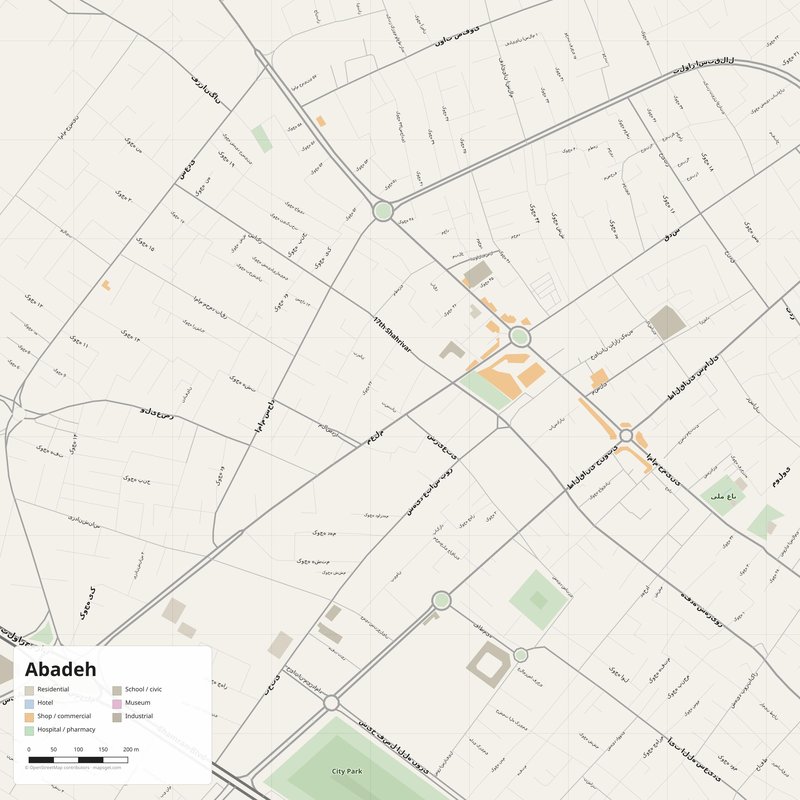 Abadeh Map PDF — Printable Street Map Poster with House Numbers