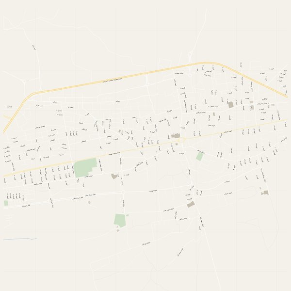 Detailed street map with house numbers of Abarkūh, Iran