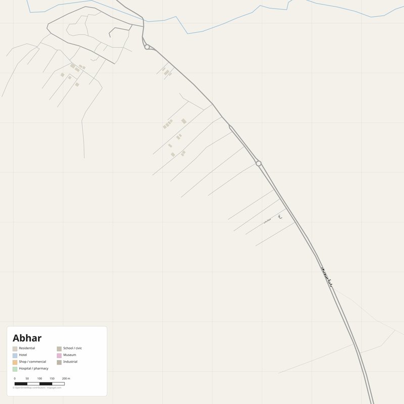 Abhar Map PDF — Printable Street Map Poster with House Numbers