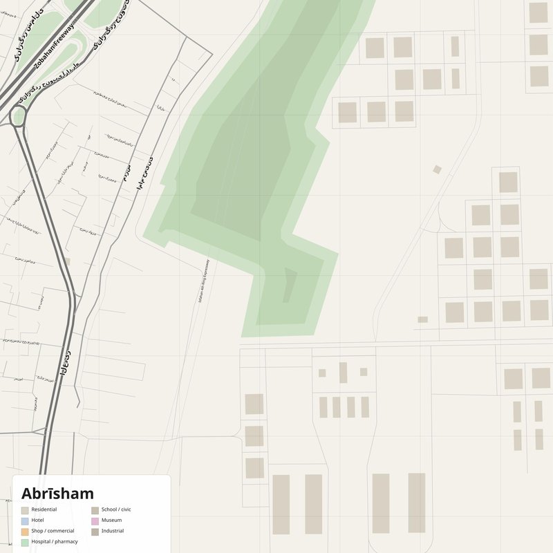 Abrīsham Map PDF — Printable Street Map Poster with House Numbers