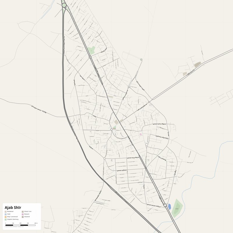 Ajab Shīr Map PDF — Printable Street Map Poster with House Numbers