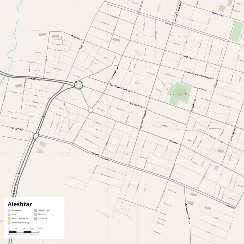 Aleshtar Map PDF — Printable Street Map Poster with House Numbers