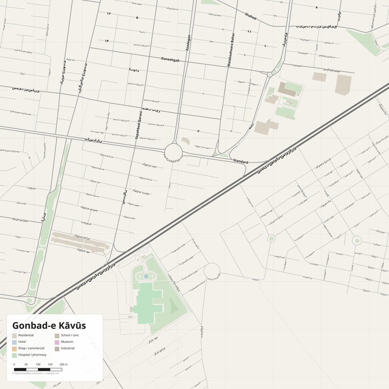 Gonbad-e Kāvūs Map PDF — Printable Street Map Poster with House Numbers