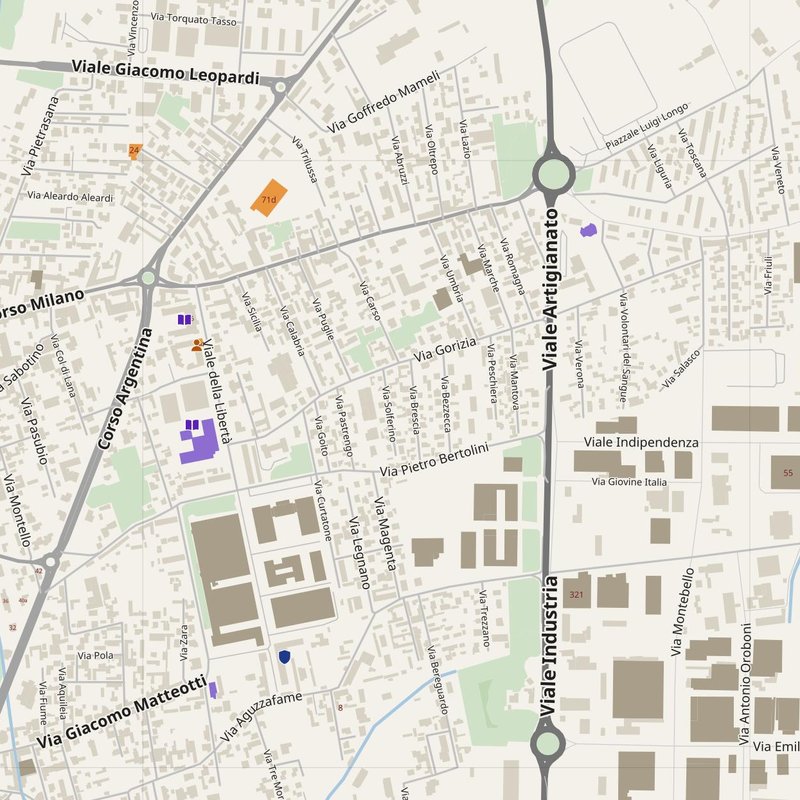 Abbiategrasso map with house numbers, hospitals, police and fire stations — printable PDF, Italy