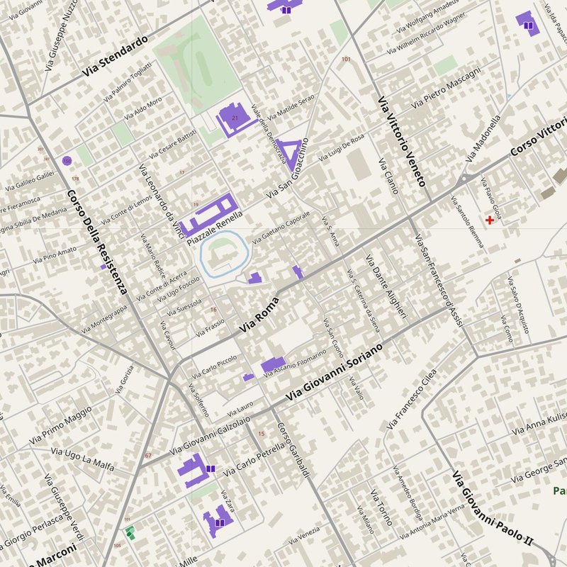Acerra map with house numbers, hospitals, police and fire stations — printable PDF, Italy