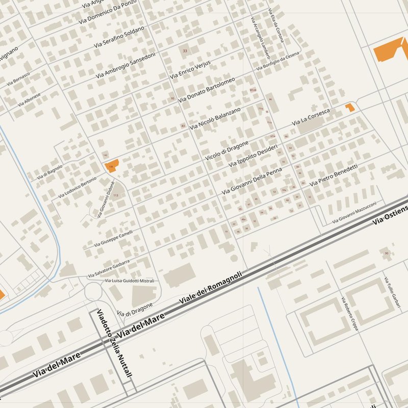 Acilia-Castel Fusano-Ostia Antica map with house numbers, hospitals, police and fire stations — printable PDF, Italy