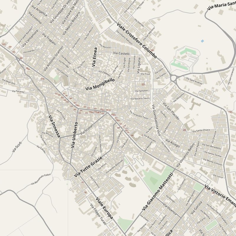 Adrano street map with house numbers — printable address map PDF, Italy