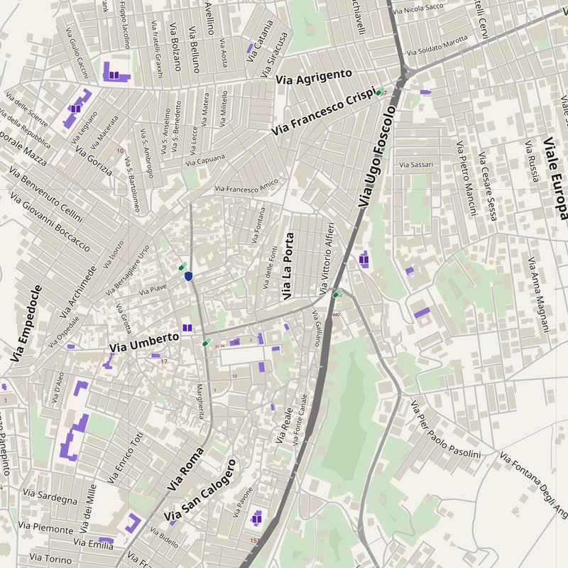 Agrigento map with house numbers, hospitals, police and fire stations — printable PDF, Italy