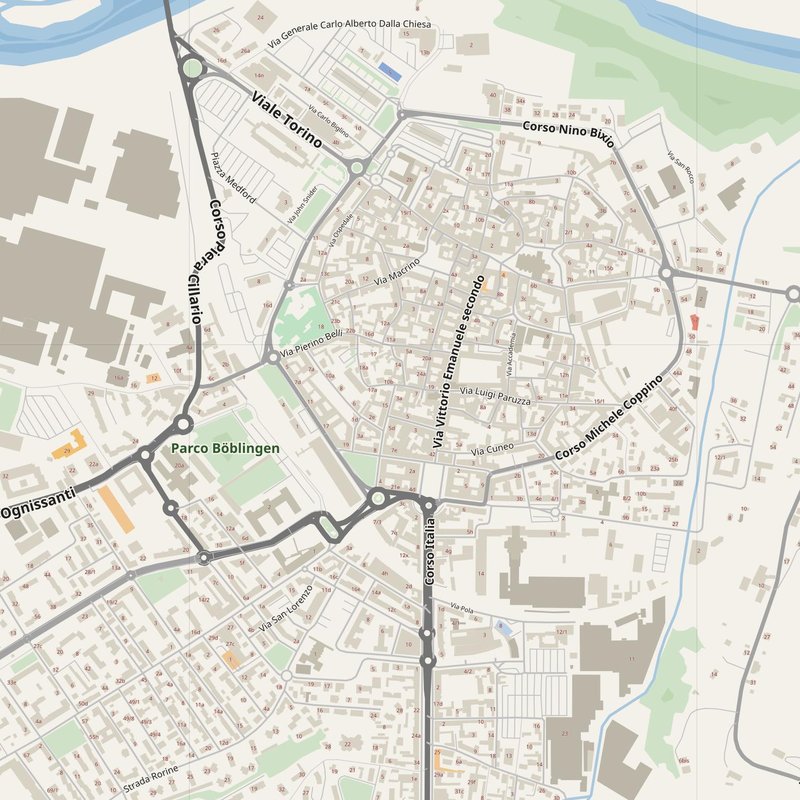 Alba street map with house numbers — printable address map PDF, Italy