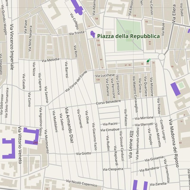 Mappa di Alcamo con numeri civici, ospedali, polizia e vigili del fuoco — PDF stampabile, Italia