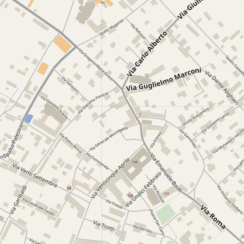 Pianta stradale di Alessandria con numeri civici — mappa degli indirizzi PDF stampabile, Italia
