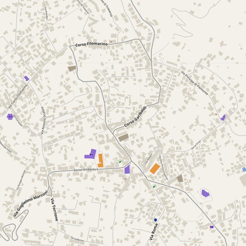 Bacoli map with house numbers, hospitals, police and fire stations — printable PDF, Italy