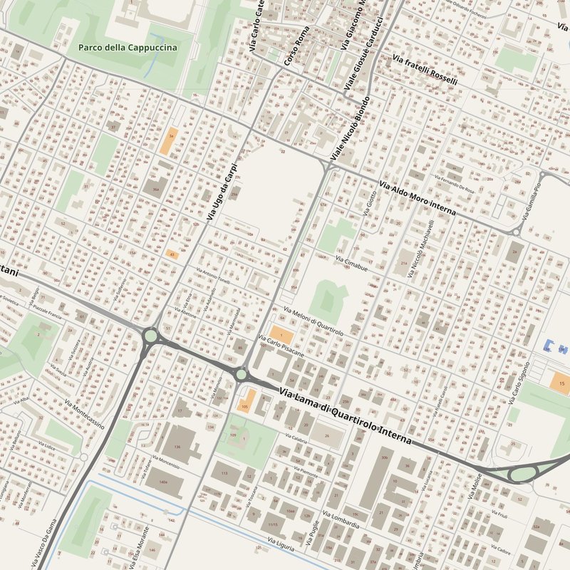 Carpi street map with house numbers — printable address map PDF, Italy
