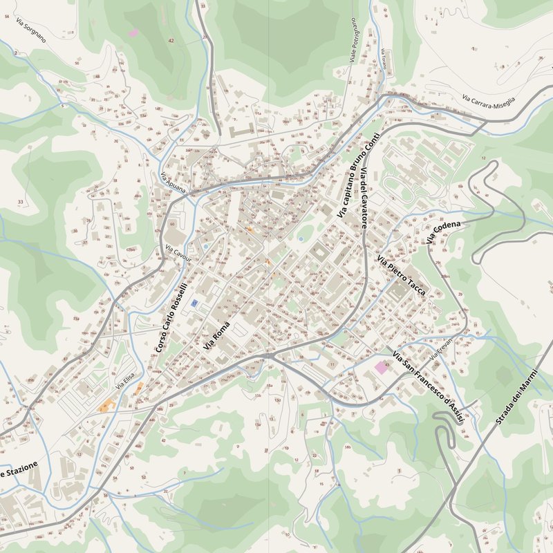Carrara street map with house numbers — printable address map PDF, Italy