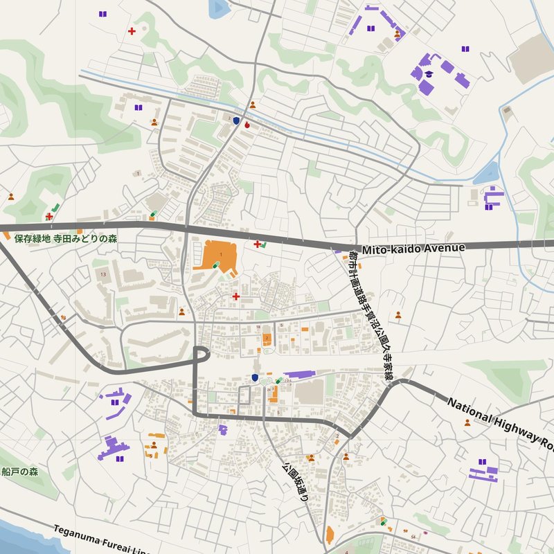 Abiko map with house numbers, hospitals, police and fire stations — printable PDF, Japan