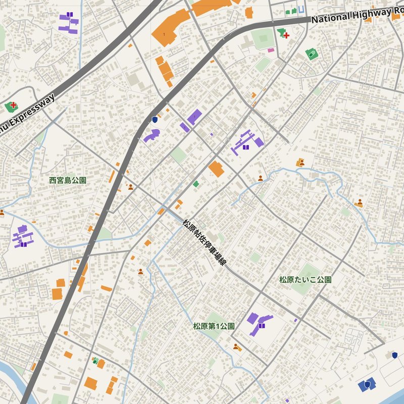 番地・病院・警察・消防署入り Aira 地図 — 印刷用PDF、日本