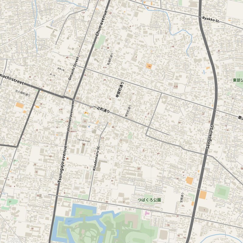 Aizu-Wakamatsu street map with house numbers — printable address map PDF, Japan