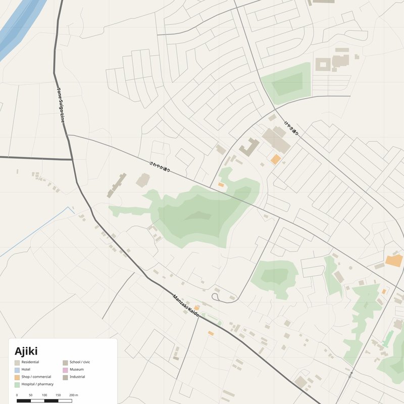 Ajiki Map PDF — Printable Street Map Poster with House Numbers